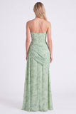 Corset bustier serein en chiffon poussiéreux robe longue de demoiselle d’honneur fleurie avec fente