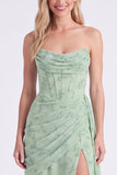 Corset bustier serein en chiffon poussiéreux robe longue de demoiselle d’honneur fleurie avec fente