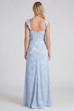 Robe de demoiselle d’honneur longue à bretelles florales Jacquard avec fente