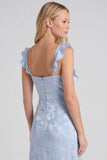 Robe de demoiselle d’honneur longue à bretelles florales Jacquard avec fente