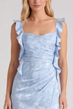Robe de demoiselle d’honneur longue à bretelles florales Jacquard avec fente