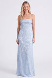 Robe longue de demoiselle d’honneur sauge sans bretelles florale