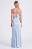 Robe longue de demoiselle d’honneur sauge sans bretelles florale