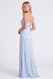 Robe longue de demoiselle d’honneur sauge sans bretelles florale