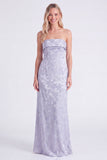 Robe longue de demoiselle d’honneur sauge sans bretelles florale