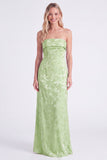 Robe longue de demoiselle d’honneur sauge sans bretelles florale