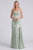 Robe longue de demoiselle d’honneur en satin sauge bretelée, sirène fleurie et longue robe de demoiselle d’honneur avec ceinture