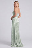 Robe longue de demoiselle d’honneur en satin sauge bretelée, sirène fleurie et longue robe de demoiselle d’honneur avec ceinture