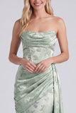 Robe longue de demoiselle d’honneur en satin sauge bretelée, sirène fleurie et longue robe de demoiselle d’honneur avec ceinture