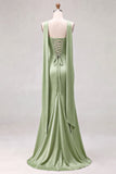 Corset sans cercles Sirène Sage longue robe de demoiselle d’honneur fronceuse avec dentelle dans le dos