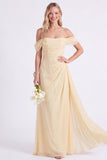Jonquille à épaules dénudées, robe longue de demoiselle d’honneur en chiffon froncée