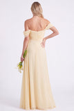 Jonquille à épaules dénudées, robe longue de demoiselle d’honneur en chiffon froncée