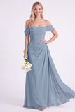 Jonquille à épaules dénudées, robe longue de demoiselle d’honneur en chiffon froncée
