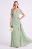 Jonquille à épaules dénudées, robe longue de demoiselle d’honneur en chiffon froncée