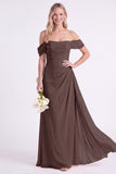 Jonquille à épaules dénudées, robe longue de demoiselle d’honneur en chiffon froncée