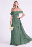 Jonquille à épaules dénudées, robe longue de demoiselle d’honneur en chiffon froncée