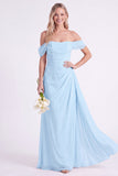 Jonquille à épaules dénudées, robe longue de demoiselle d’honneur en chiffon froncée