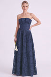 Robe longue de demoiselle d’honneur fleurie Espresso A-Line sans bustiers avec volants