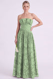 Robe longue de demoiselle d’honneur fleurie Espresso A-Line sans bustiers avec volants