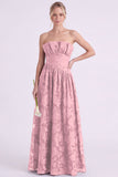 Robe longue de demoiselle d’honneur fleurie Espresso A-Line sans bustiers avec volants