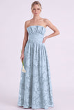 Robe longue de demoiselle d’honneur fleurie Espresso A-Line sans bustiers avec volants