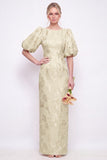 Robe longue de demoiselle d’honneur à manche bouffante à col rond rose rose blush bodycon, à manches bouffantes, longue robe d’honneur