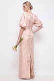 Robe longue de demoiselle d’honneur à manche bouffante à col rond rose rose blush bodycon, à manches bouffantes, longue robe d’honneur
