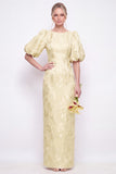 Robe longue de demoiselle d’honneur à manche bouffante à col rond rose rose blush bodycon, à manches bouffantes, longue robe d’honneur