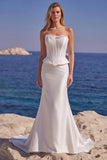Corset blanc en satin, longue robe de mariée sirène sans bretelles