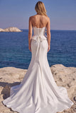 Corset blanc en satin, longue robe de mariée sirène sans bretelles
