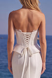 Corset blanc en satin, longue robe de mariée sirène sans bretelles