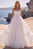 Corset blanc ligne A à encolure cœur longue robe de mariée avec dos à lacets