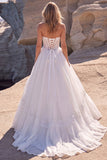 Corset blanc ligne A à encolure cœur longue robe de mariée avec dos à lacets