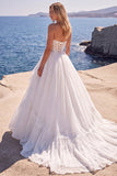 Corset blanc ligne A à encolure cœur longue robe de mariée avec dos à lacets