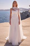 Corset blanc sans bretelles ligne A, longue robe de mariée