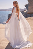 Corset blanc sans bretelles ligne A, longue robe de mariée