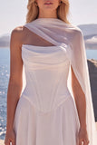 Corset blanc sans bretelles ligne A, longue robe de mariée