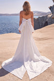Robe de mariée longue blanche sirène sans bretelles, perlée avec nœud