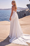 Robe de mariée longue blanche sirène sans bretelles, perlée avec nœud