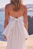 Robe de mariée longue blanche sirène sans bretelles, perlée avec nœud