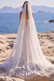 Corset blanc en dentelle ligne A sans bretelles, longue robe de mariée avec voiles