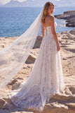 Corset blanc en dentelle ligne A sans bretelles, longue robe de mariée avec voiles