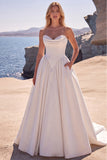Robe de mariée longue taille basque corset blanche A-Line Sweetheart