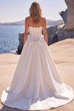 Robe de mariée longue taille basque corset blanche A-Line Sweetheart