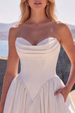 Robe de mariée longue taille basque corset blanche A-Line Sweetheart