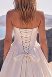 Robe de mariée longue taille basque corset blanche A-Line Sweetheart