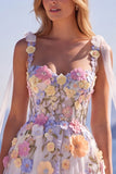 Corset blanc en tulle floral ligne A, longue robe de mariée avec appliqués