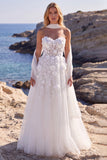 Corset fleuri en tulle blanc décolleté cœur A-Line robe de mariée longue avec appliqués