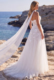 Corset fleuri en tulle blanc décolleté cœur A-Line robe de mariée longue avec appliqués