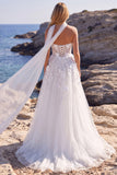 Corset fleuri en tulle blanc décolleté cœur A-Line robe de mariée longue avec appliqués